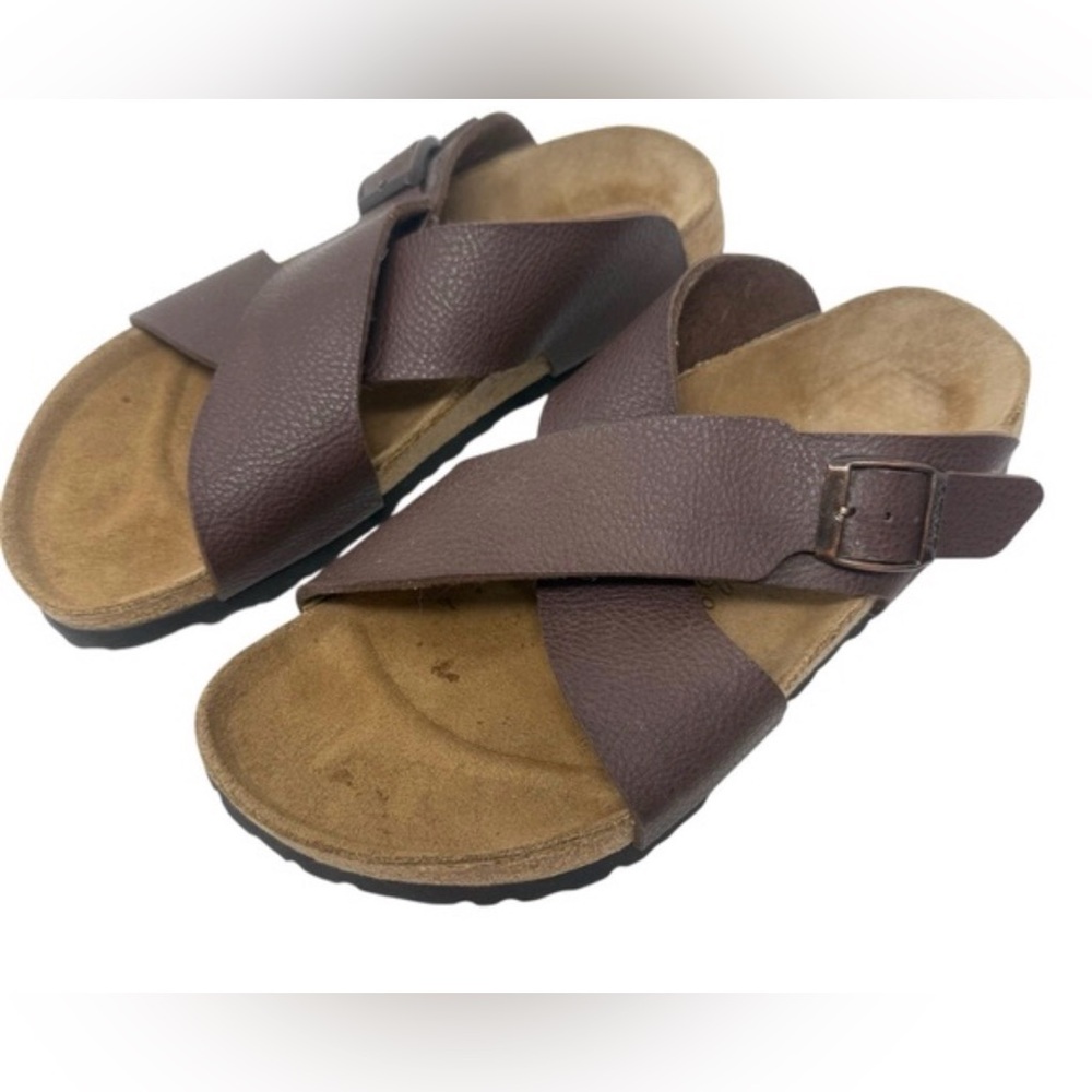 Birkenstock Birki’s brown leather criss-cross leather sandals